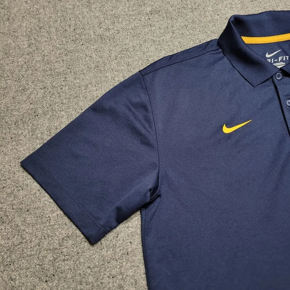 Nike West Virginia Mountaineers Shirt Mens Medium Navy Gold Dri Fit Golf Polo